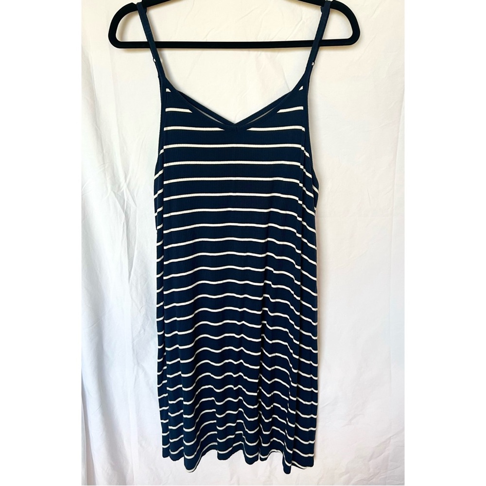VGUC Navy & White Striped Tank Dress | Casual Adjustable Criss Cross Straps